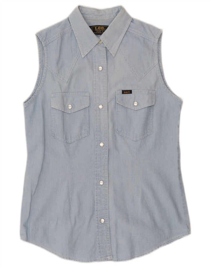 Lee Womens Sleeveless Shirt UK 10 Small Blue