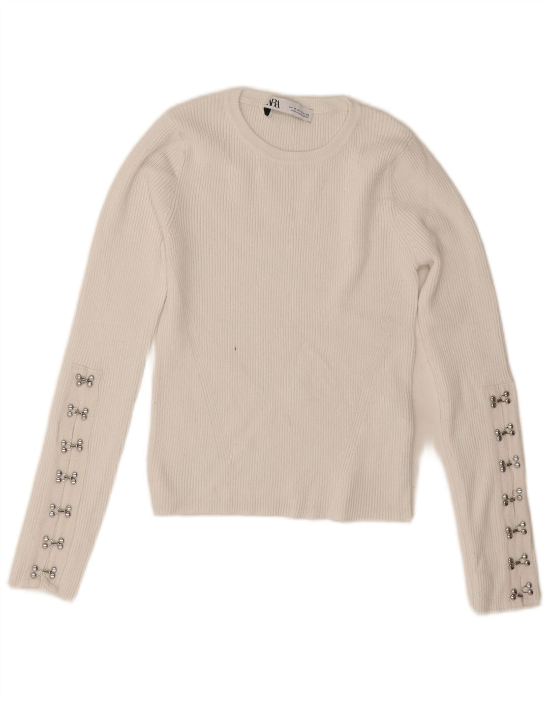 Zara Womens Crop Crew Neck Jumper Sweater UK 12 Medium White Viscose
