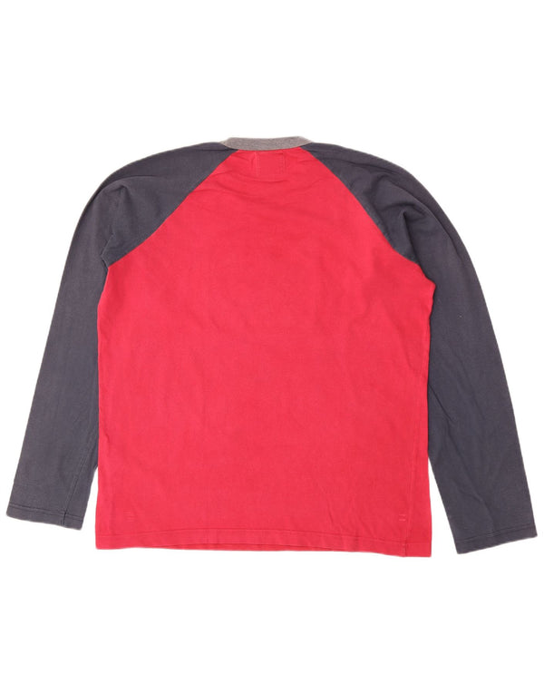 Guru Mens Graphic Top Long Sleeve Large Pink Colourblock