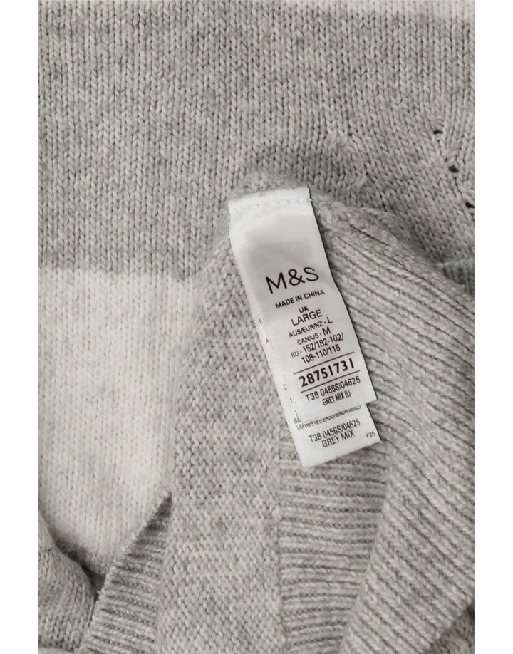 Marks & Spencer Womens Crew Neck Jumper Sweater UK 16 Large Grey Striped
