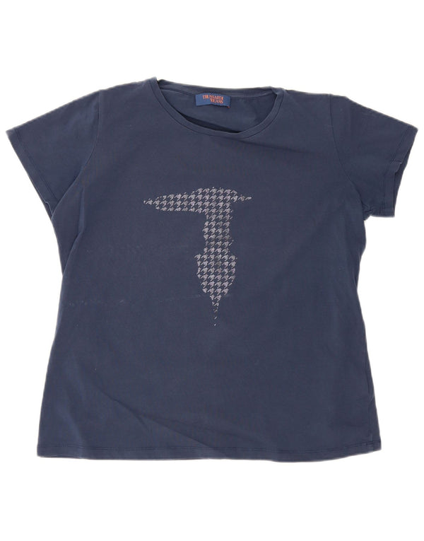Trussardi Womens Graphic T-Shirt Top UK 20 2XL Navy Blue