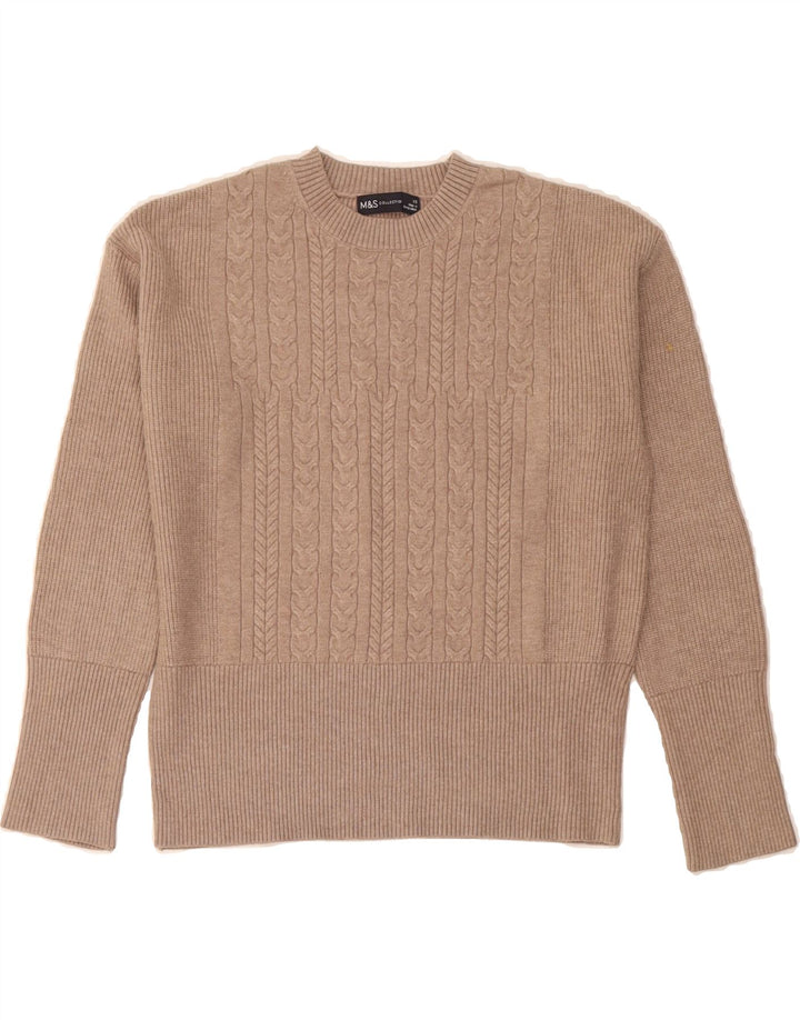 MARKS & SPENCER Womens Oversized Crew Neck Jumper Sweater UK 6 XS Beige Vintage Marks & Spencer and Second-Hand Marks & Spencer from Messina Hembry 
