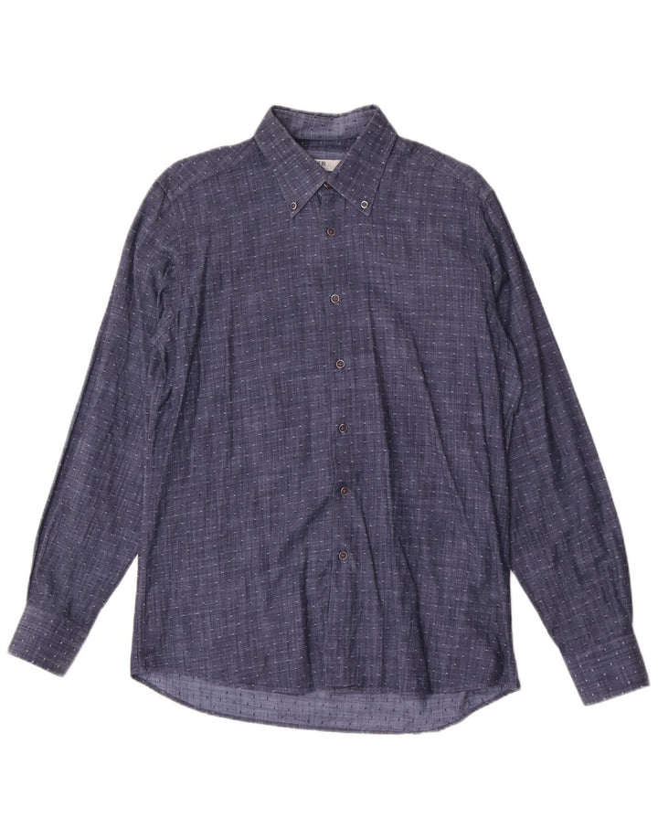 Coveri Mens Shirt Medium Navy Blue Spotted Cotton