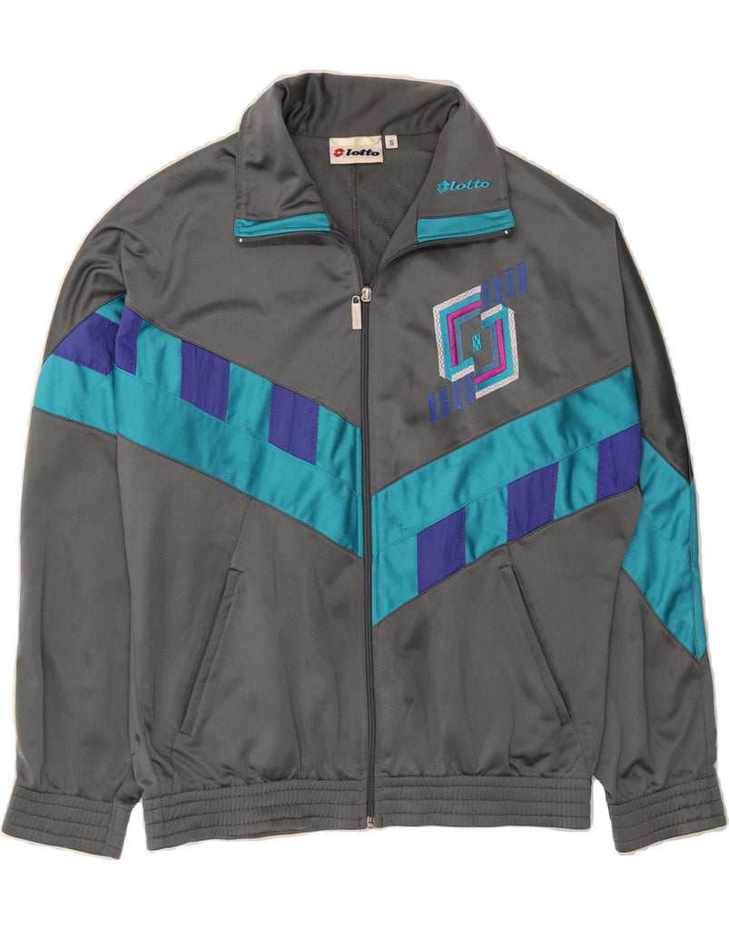 LOTTO Mens Graphic Tracksuit Top Jacket Small Grey Colourblock Polyester Vintage Lotto and Second-Hand Lotto from Messina Hembry 
