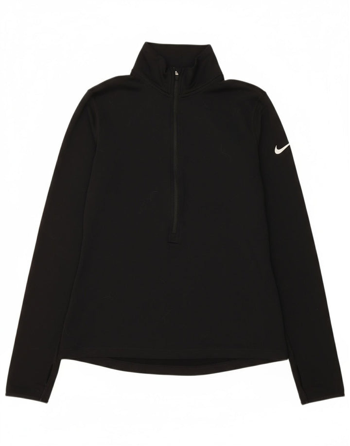 NIKE Womens Dri Fit Zip Neck Pullover Tracksuit Top UK 12 Medium Black
