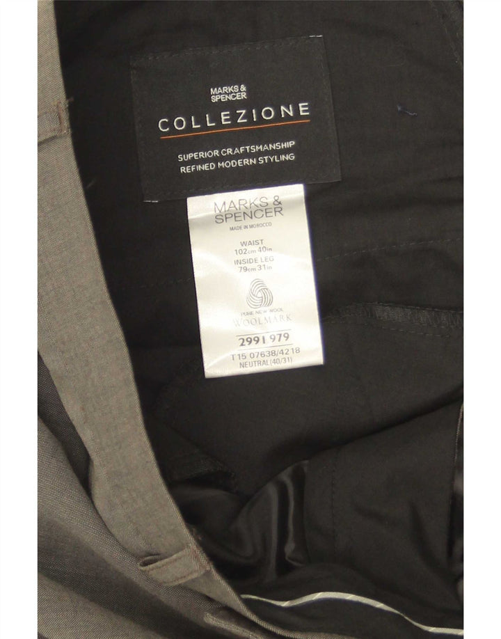 Marks & Spencer Mens Straight Suit Trousers W40 L30 Green Wool