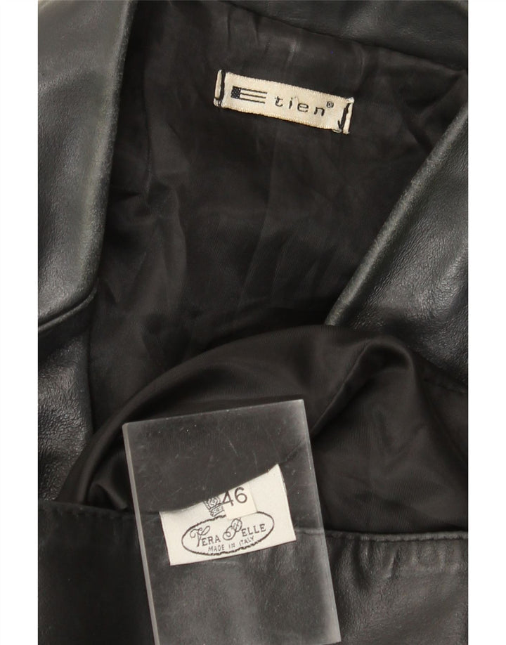 VINTAGE Womens Leather Coat IT 46 Large Black Leather