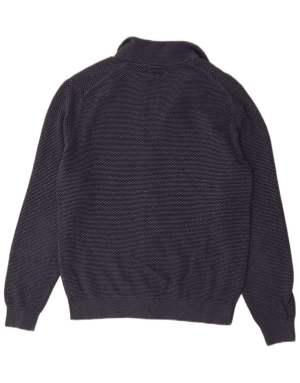 Massimo Dutti Mens Full Zip Cardigan Sweater Small Navy Blue Cotton