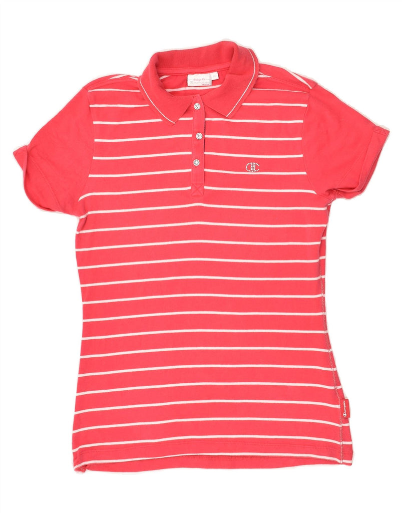 CHAMPION Womens Heritage Slim Polo Shirt UK 18 XL Pink Striped Cotton | Vintage Champion | Thrift | Second-Hand Champion | Used Clothing | Messina Hembry 