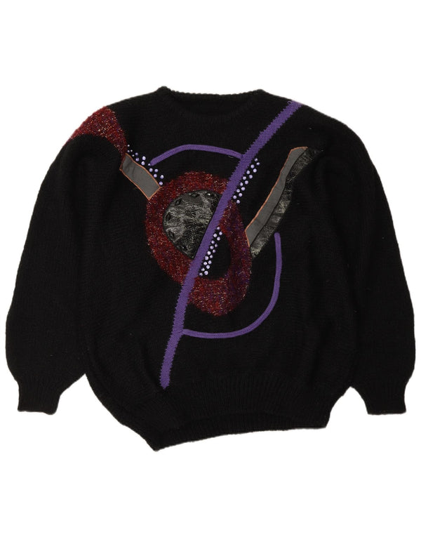 C&A Womens Graphic Crew Neck Jumper Sweater UK 18 XL Black Acrylic