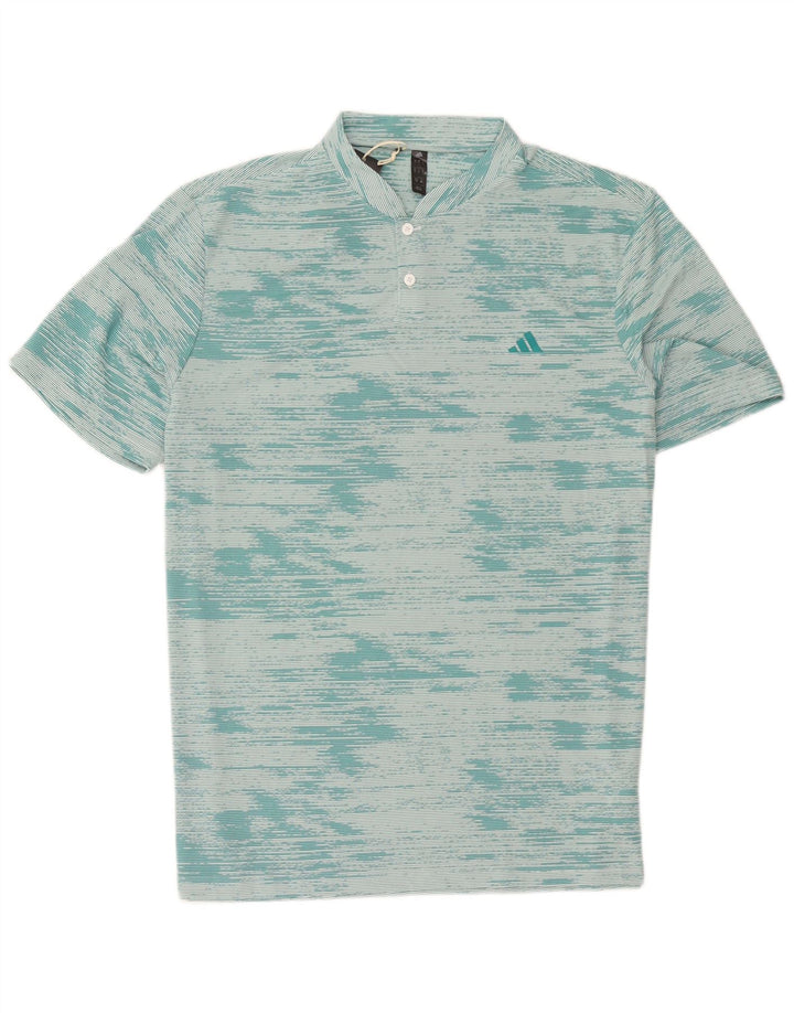 Adidas Mens Polo Shirt Large Green Striped Polyester