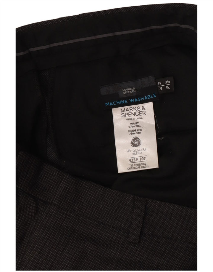 Marks & Spencer Mens Tapered Suit Trousers W38 L31 Grey Polyester