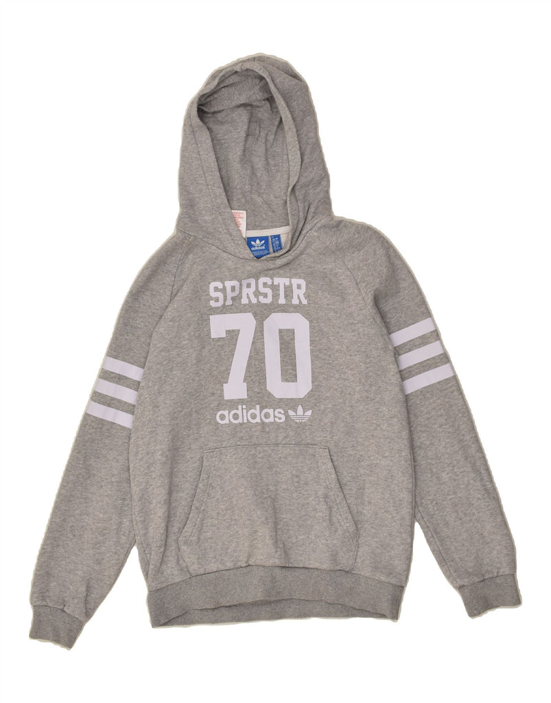 ADIDAS Boys Graphic Hoodie Jumper 13-14 Years Grey Cotton | Vintage Adidas | Thrift | Second-Hand Adidas | Used Clothing | Messina Hembry 