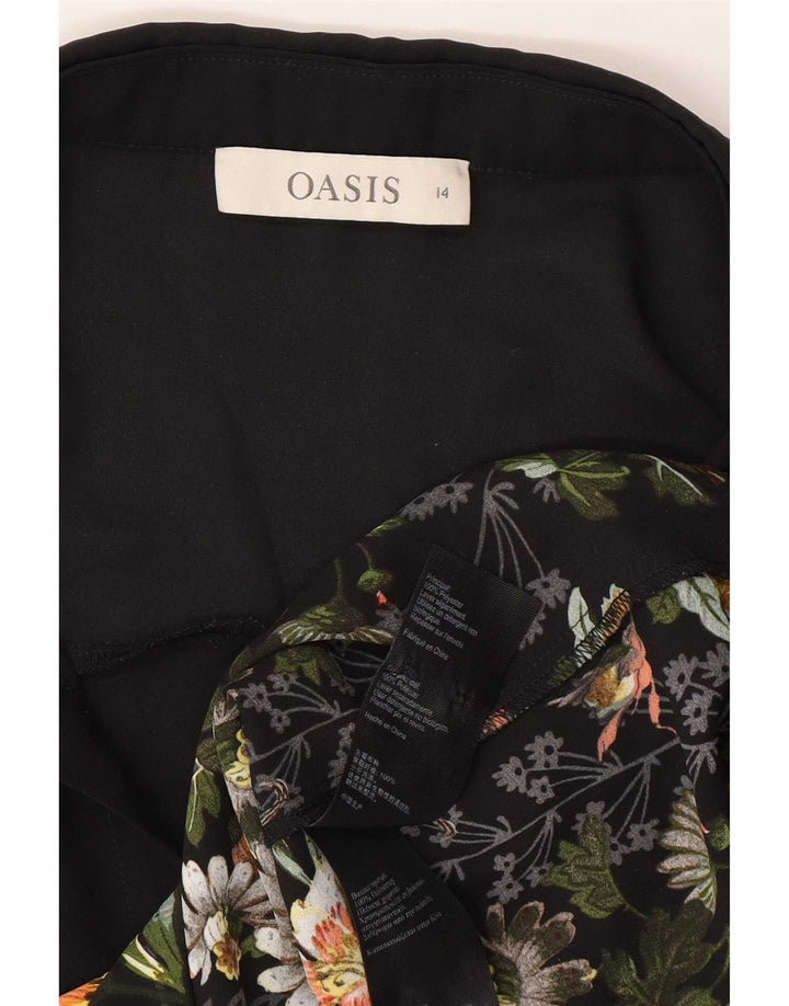 Oasis Womens Military Shirt Blouse UK 14 Medium Black Floral Polyester