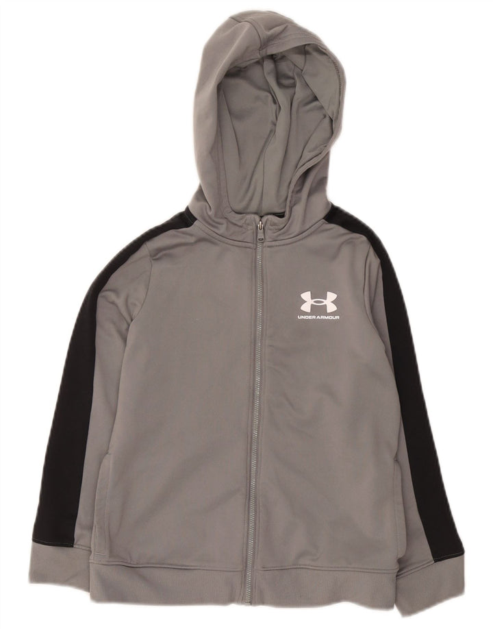 Under Armour Boys Zip Hoodie Sweater 7-8 Years Small Grey Colourblock