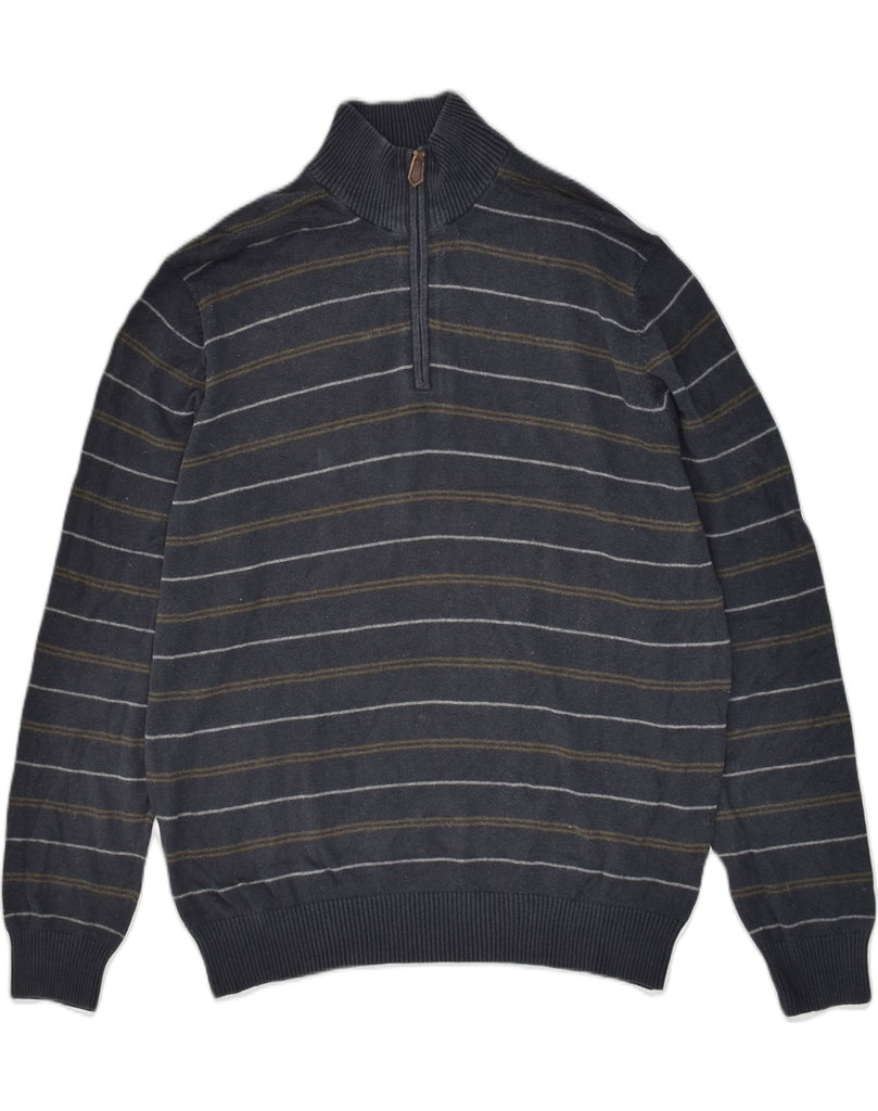 MASSIMO DUTTI Mens Zip Neck Jumper Sweater Large Navy Blue Striped Cotton | Vintage Massimo Dutti | Thrift | Second-Hand Massimo Dutti | Used Clothing | Messina Hembry 