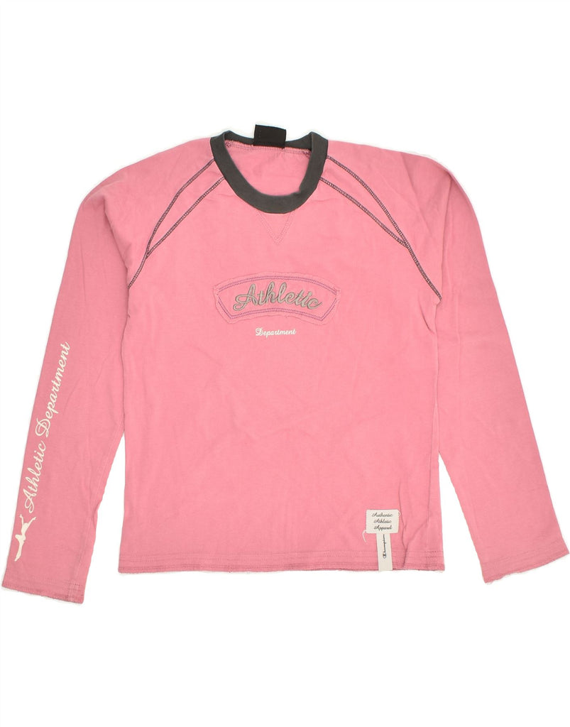 CHAMPION Girls Graphic Top Long Sleeve 9-10 Years Medium Pink Cotton | Vintage Champion | Thrift | Second-Hand Champion | Used Clothing | Messina Hembry 