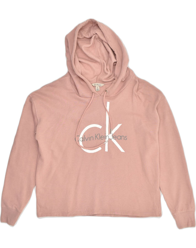 CALVIN KLEIN Womens Graphic Hoodie Jumper UK 12 Medium Pink Cotton | Vintage Calvin Klein | Thrift | Second-Hand Calvin Klein | Used Clothing | Messina Hembry 