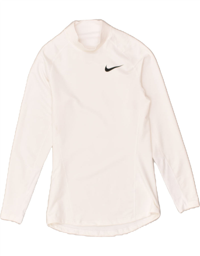 NIKE Womens Top Long Sleeve UK 10 Small White Polyester | Vintage Nike | Thrift | Second-Hand Nike | Used Clothing | Messina Hembry 