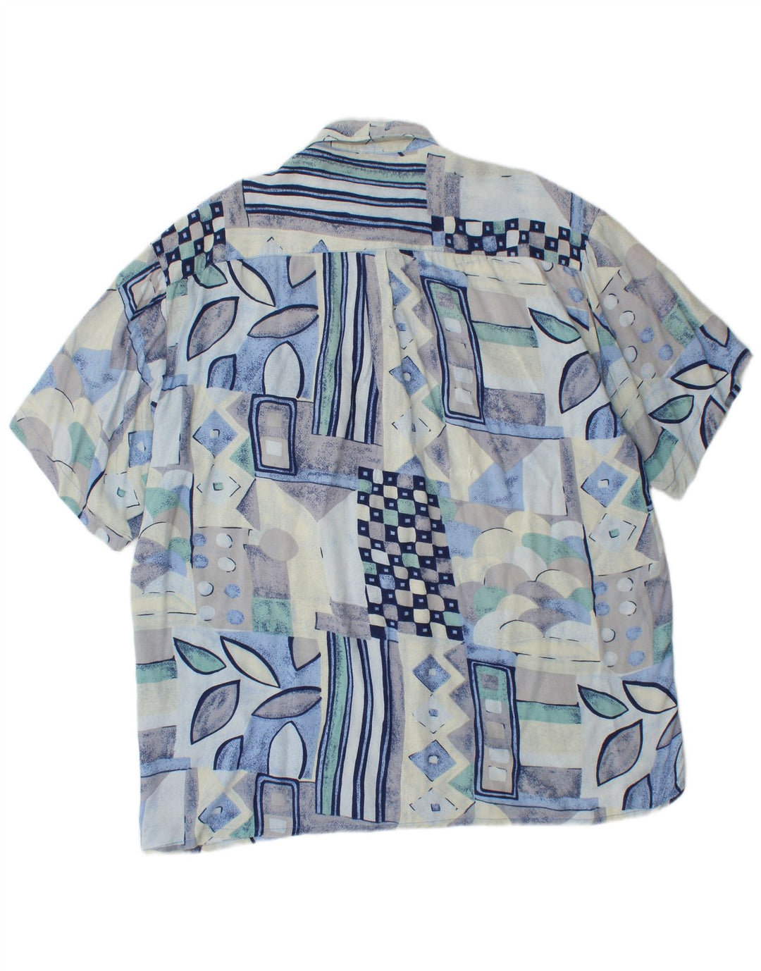 Boston Mens Short Sleeve Shirt Large Blue Geometric Viscose