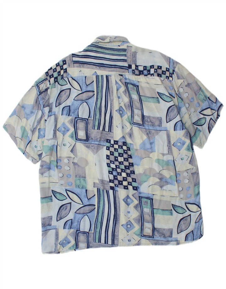 Boston Mens Short Sleeve Shirt Large Blue Geometric Viscose