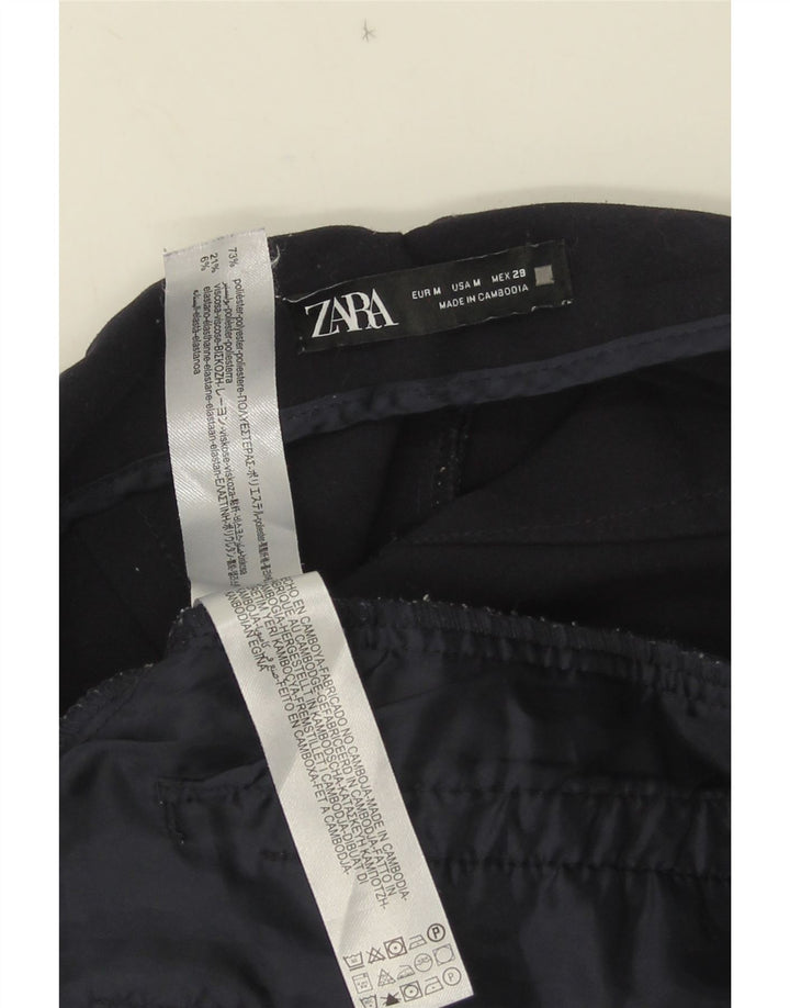 Zara Womens Tapered Cropped Trousers Medium W28 L25 Navy Blue Polyester