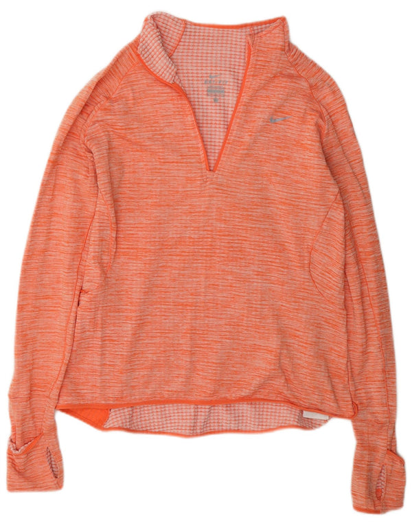 Nike Womens Dri Fit Pullover Tracksuit Top UK 14 Medium Orange Flecked