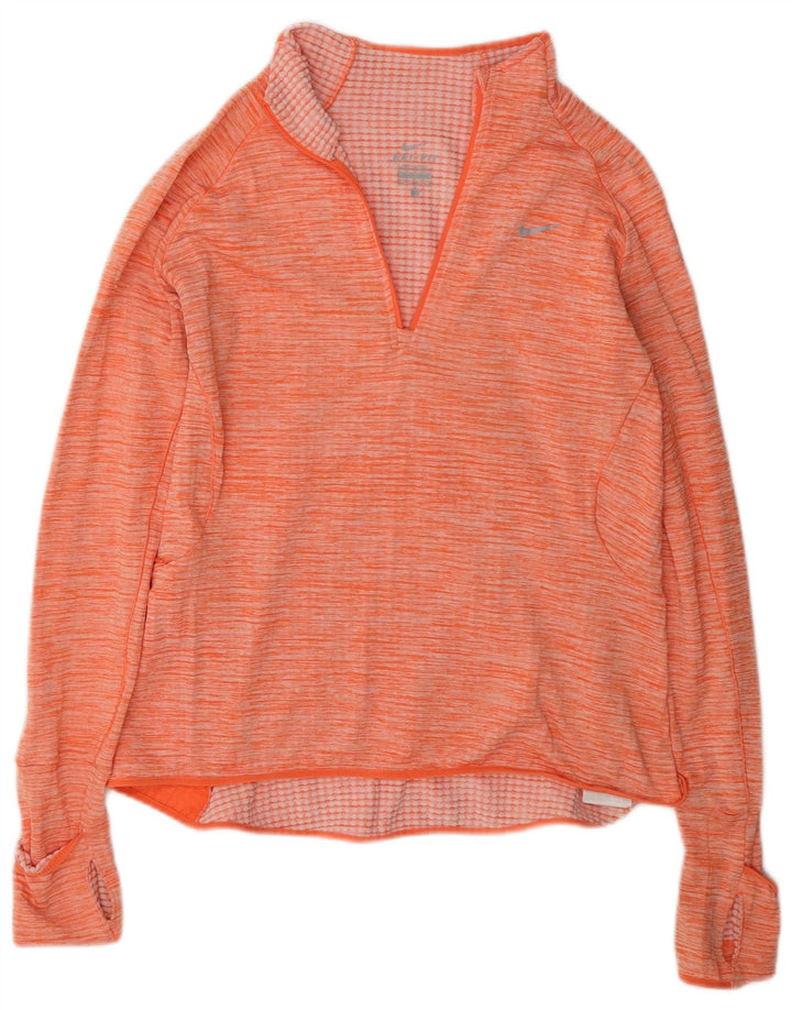 Nike Womens Dri Fit Pullover Tracksuit Top UK 14 Medium Orange Flecked