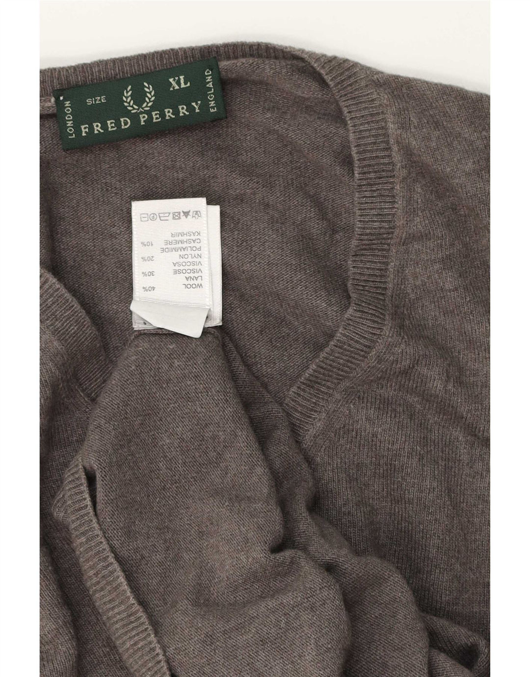 Fred Perry Mens V-Neck Jumper Sweater XL Grey Wool
