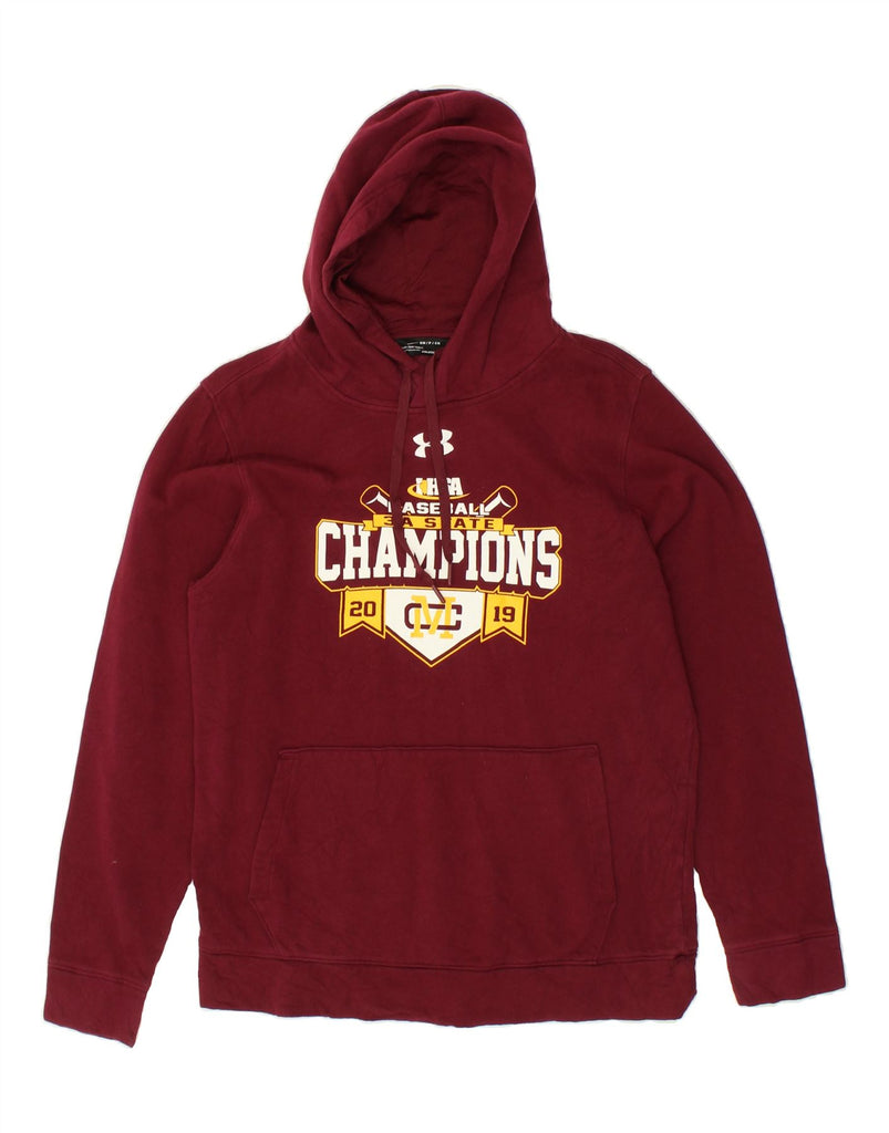 UNDER ARMOUR Mens Cold Gear Graphic Hoodie Jumper Small Burgundy Cotton | Vintage Under Armour | Thrift | Second-Hand Under Armour | Used Clothing | Messina Hembry 