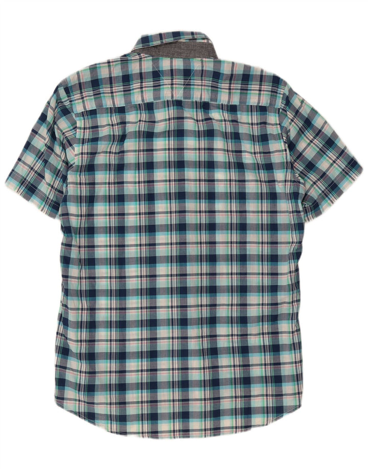 TOMMY HILFIGER Mens Short Sleeve Shirt Medium Blue Check Cotton