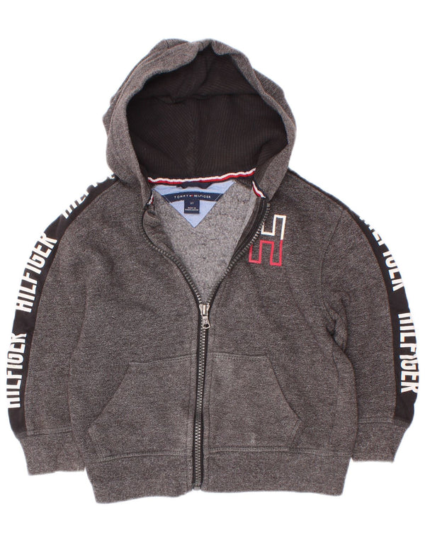 Tommy Hilfiger Boys Graphic Zip Hoodie Sweater 2-3 Years Grey Colourblock