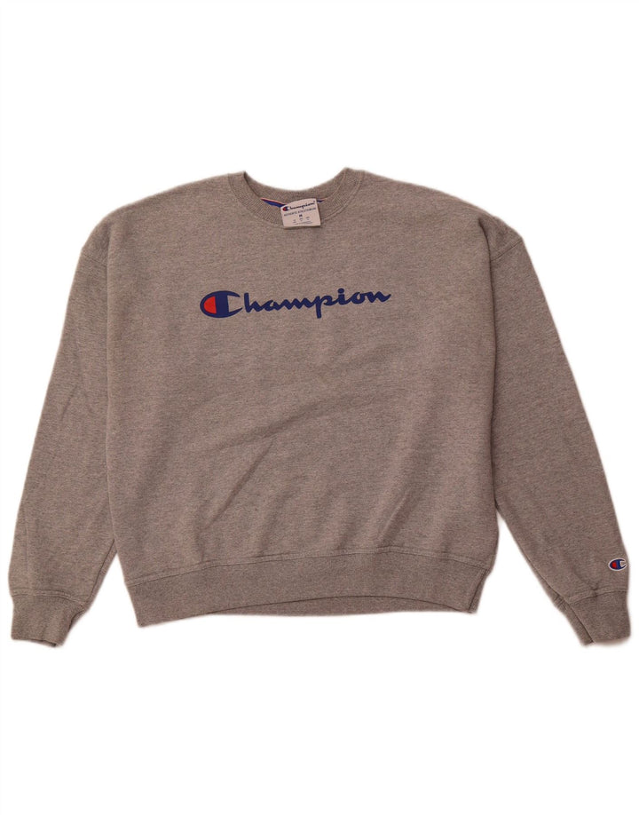 CHAMPION Womens Graphic Sweatshirt Jumper UK 14 Medium Grey Cotton