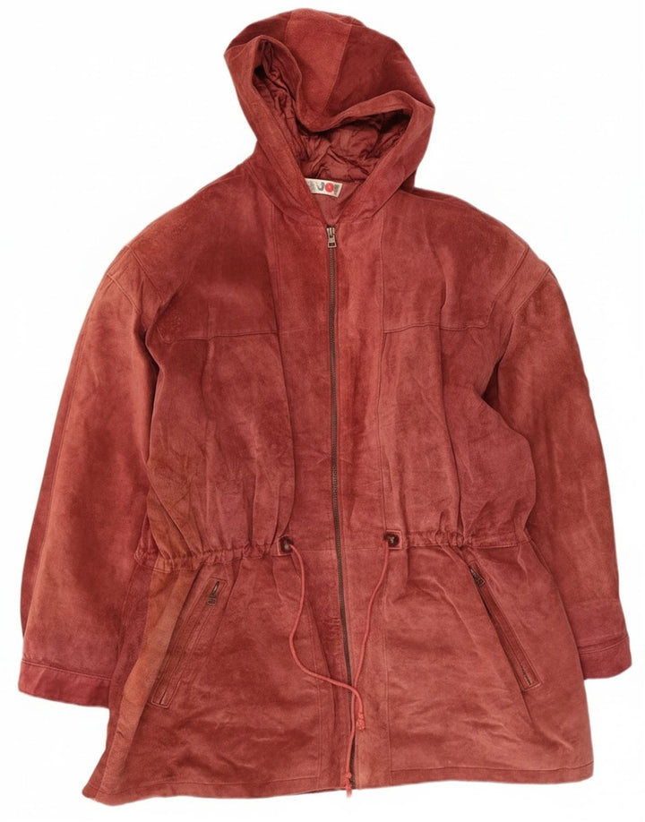 Miss Joy Womens Suede Overcoat EU 44 XL Burgundy Leather