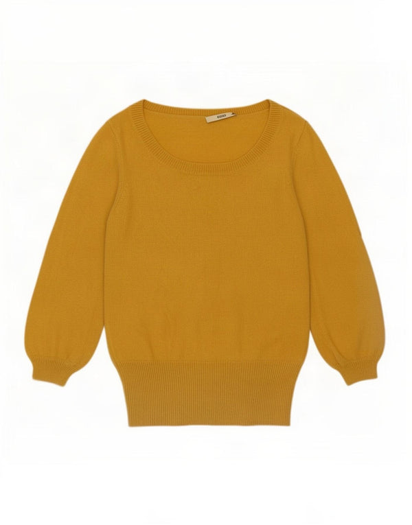 Oasis Womens 3/4 Sleeve Boat Neck Jumper Sweater UK 6 XS Yellow Polyamide