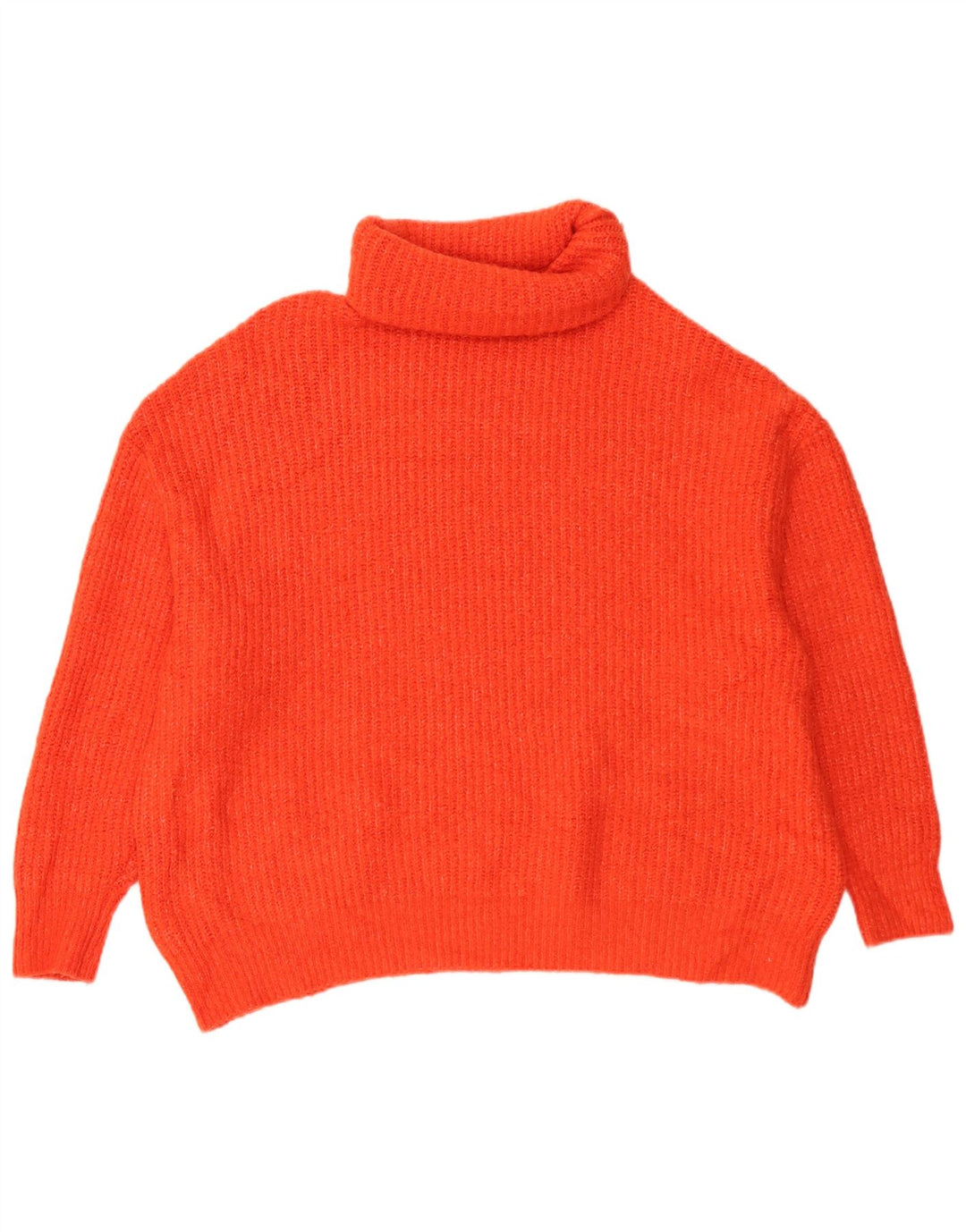 Zara Womens Oversized Roll Neck Jumper Sweater UK 16 Large Orange Acrylic