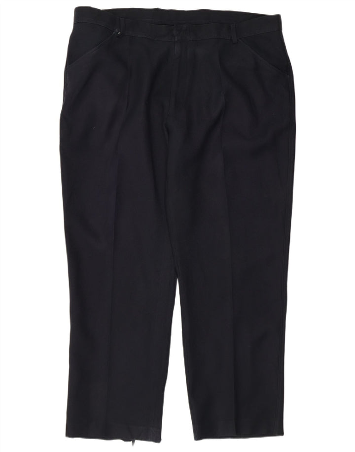 Farah Mens Straight Casual Trousers W42 L29 Navy Blue Polyester