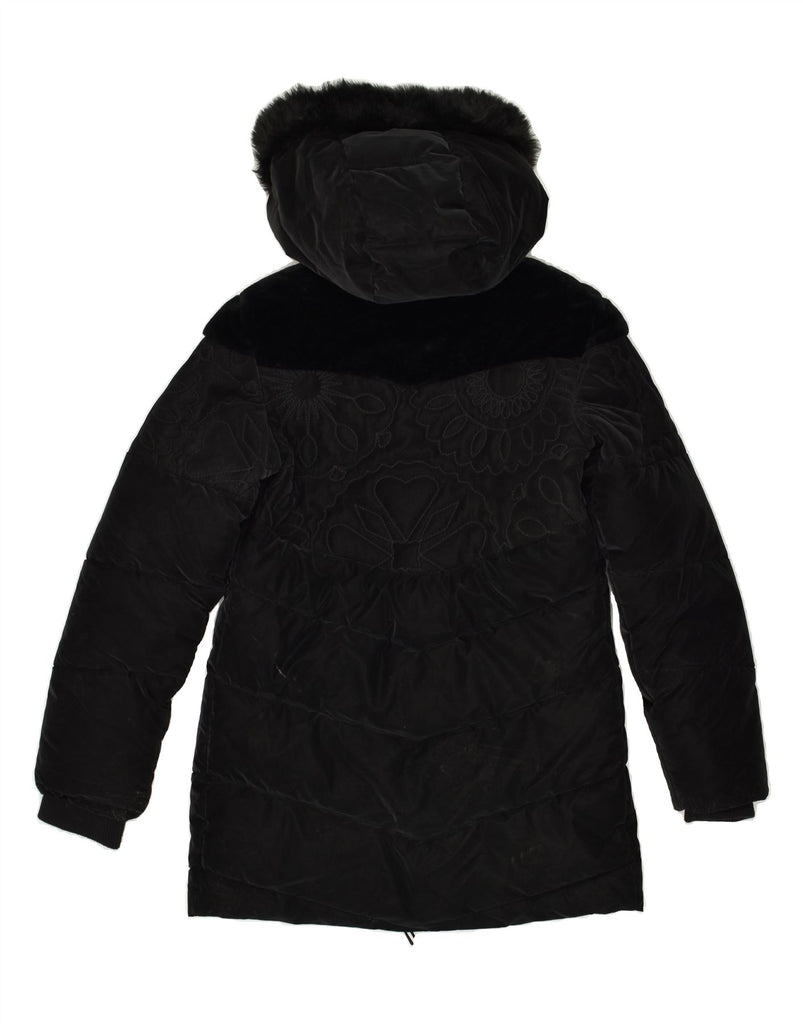 DESIGUAL Girls Hooded Padded Coat 13-14 Years Black Floral Polyurethane | Vintage Desigual | Thrift | Second-Hand Desigual | Used Clothing | Messina Hembry 