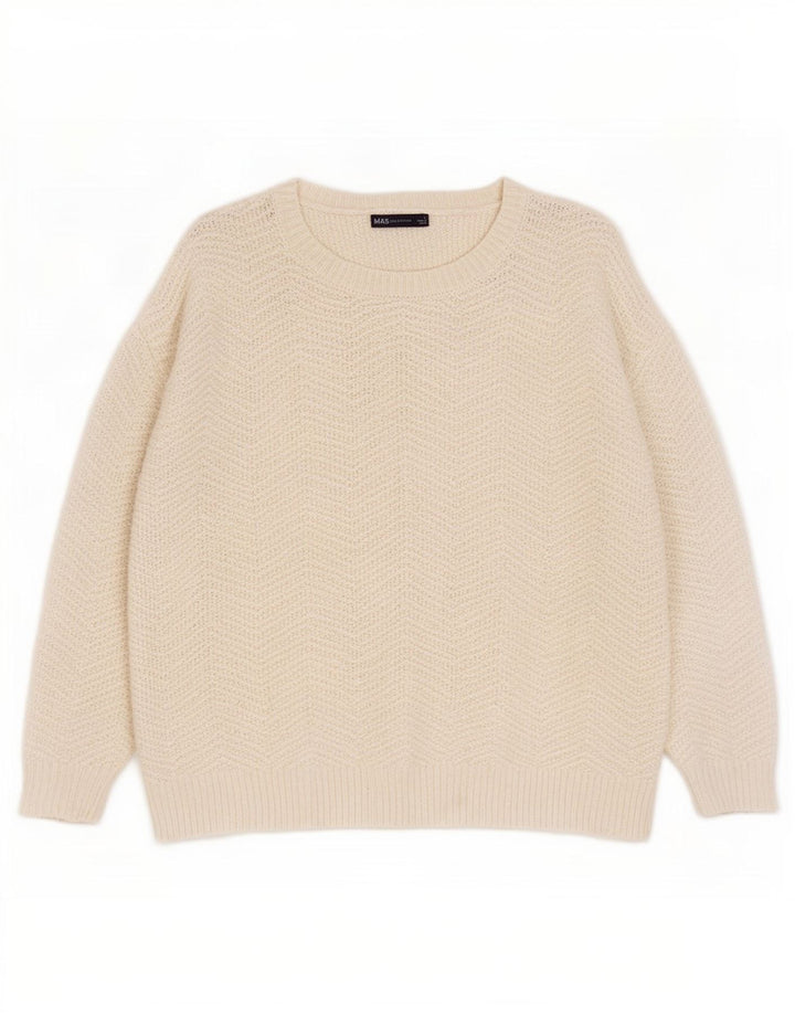 Marks & Spencer Womens Boat Neck Jumper Sweater UK 16 Large White Chevron