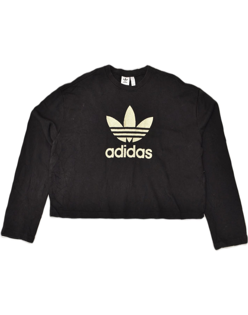 ADIDAS Womens Oversized Crop Sweatshirt Jumper UK 10 Small Black Cotton | Vintage Adidas | Thrift | Second-Hand Adidas | Used Clothing | Messina Hembry 