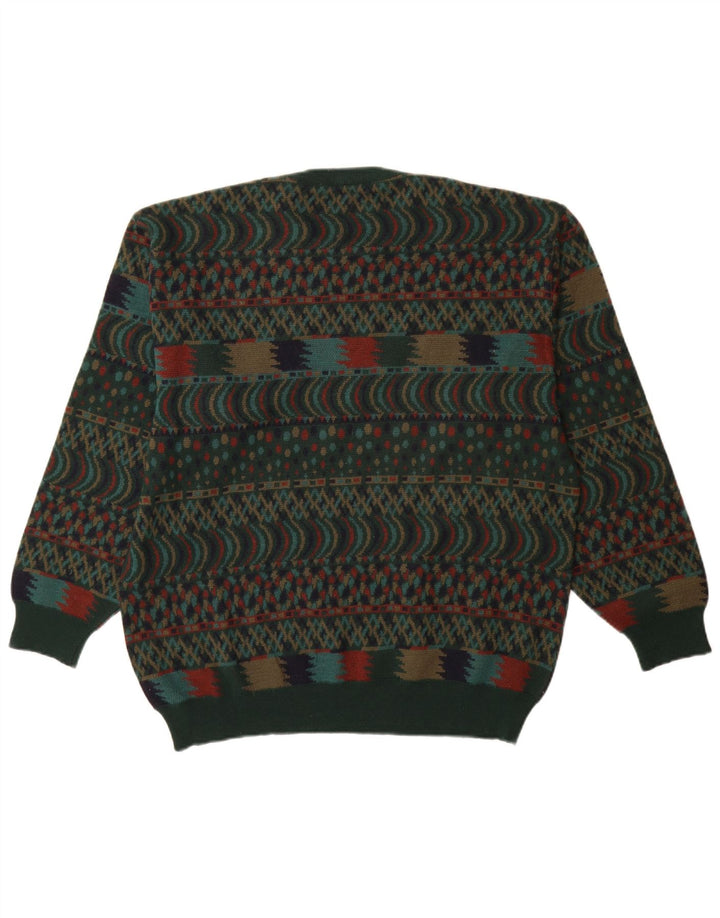VINTAGE Mens Crew Neck Jumper Sweater IT 54 XL Green Fair Isle Wool