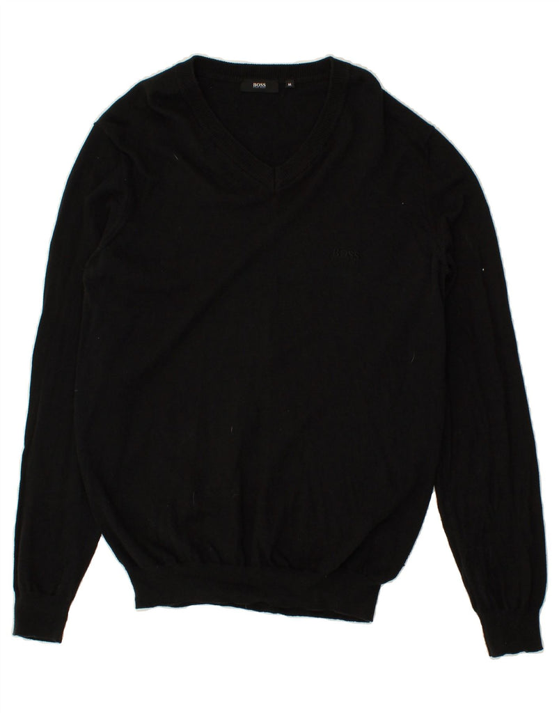 HUGO BOSS Mens V-Neck Jumper Sweater Medium Black Cotton | Vintage Hugo Boss | Thrift | Second-Hand Hugo Boss | Used Clothing | Messina Hembry 
