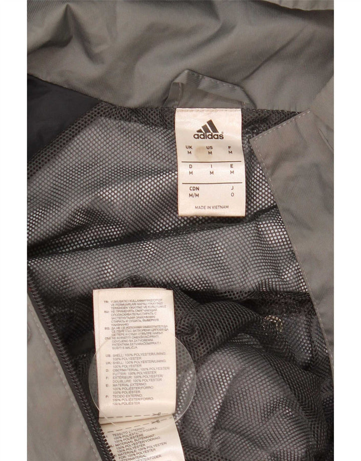 Adidas Mens Hooded Rain Jacket UK 38 Medium Grey Colourblock Polyester