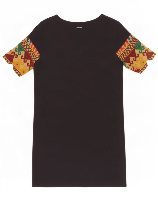 Desigual Womens Shift Dress EU 40 Medium Black Floral Viscose