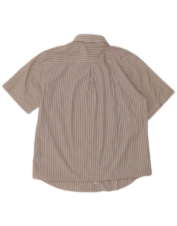 Dockers Mens Short Sleeve Shirt Size 16 1/2 Large Brown Pinstripe Cotton