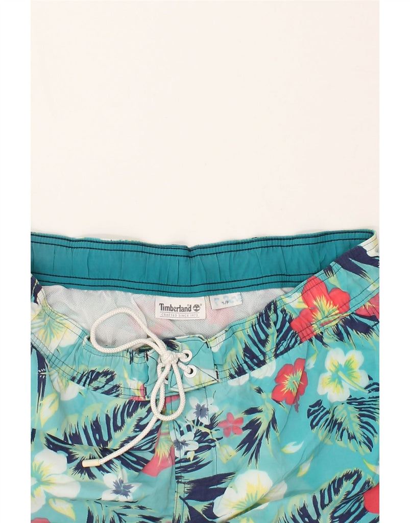 TIMBERLAND Mens Swimming Shorts Small Turquoise Floral Nylon | Vintage Timberland | Thrift | Second-Hand Timberland | Used Clothing | Messina Hembry 