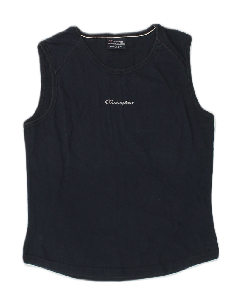 CHAMPION Womens Vest Top UK 12 Medium Navy Blue Cotton | Vintage Champion | Thrift | Second-Hand Champion | Used Clothing | Messina Hembry 