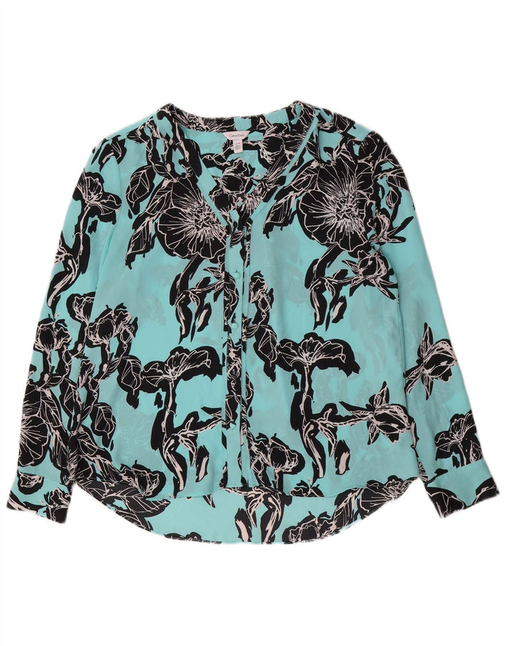 Calvin Klein Womens Shirt Blouse UK 14 Medium Blue Floral