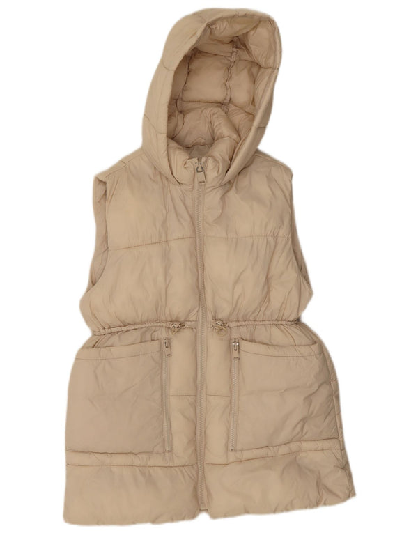 Zara Girls Hooded Padded Gilet 11-12 Years Beige Polyester