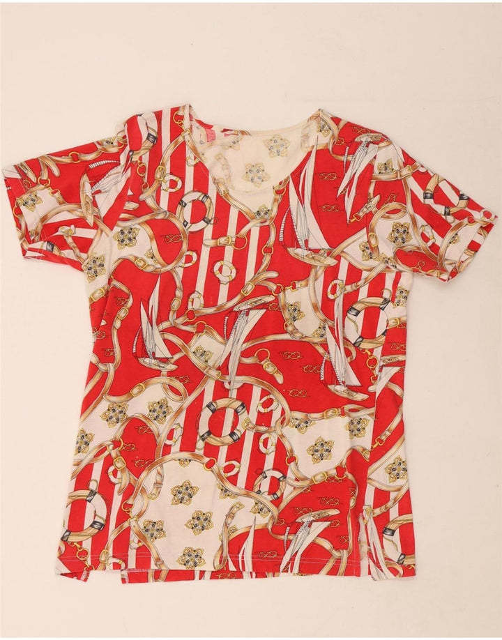 VINTAGE Womens Riding Abstract Pattern T-Shirt Top UK 14 Large Red Cotton Vintage Vintage and Second-Hand Vintage from Messina Hembry 
